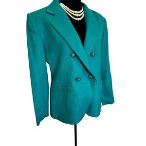 Fundamental Things Wool Blazer Double Breasted Teal Green Vintage 90s Preppy